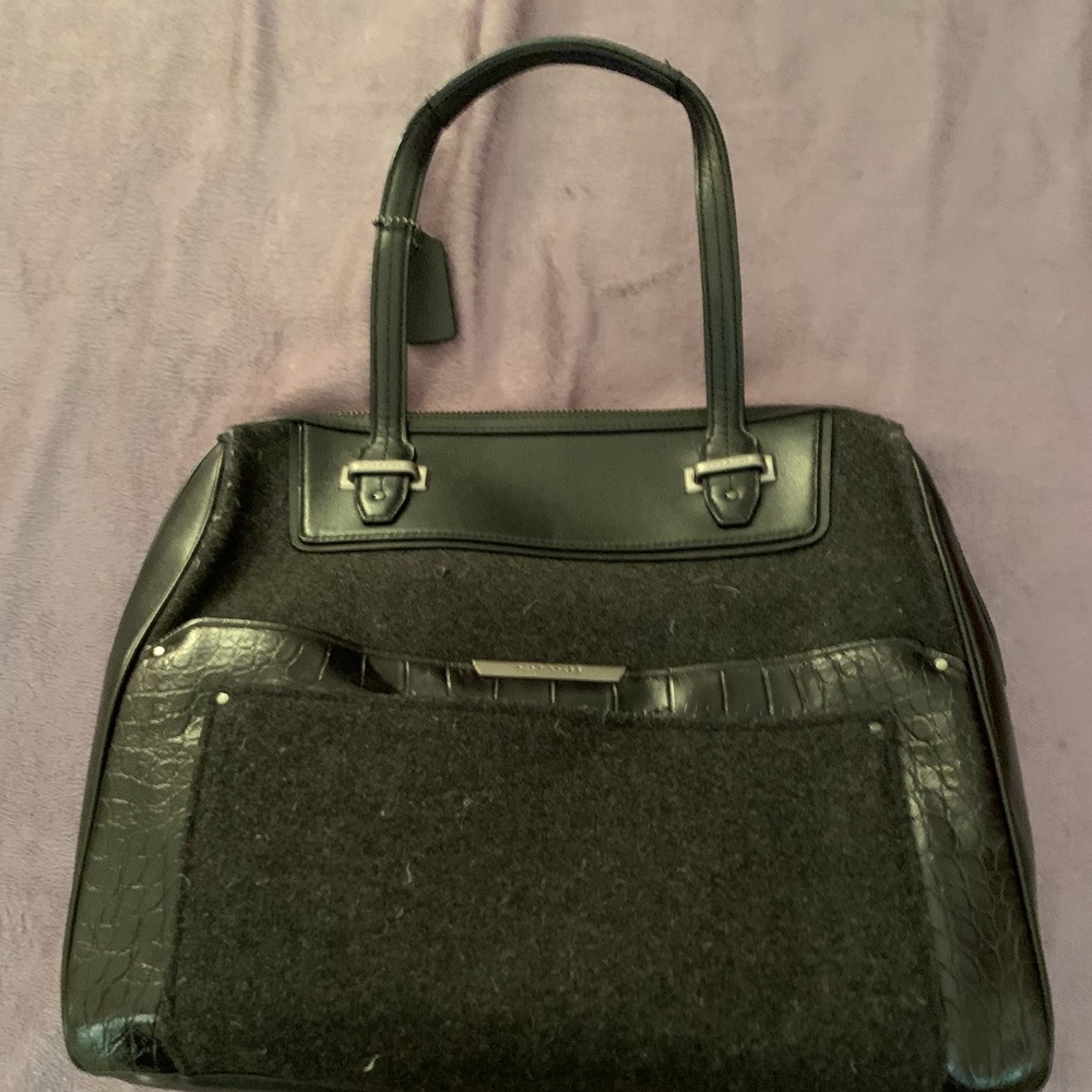 Gray Wool and Leather Coach Purse